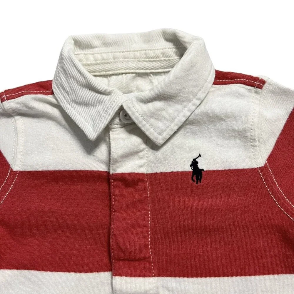 Ralph Lauren 9m Red Striped Polo Romper